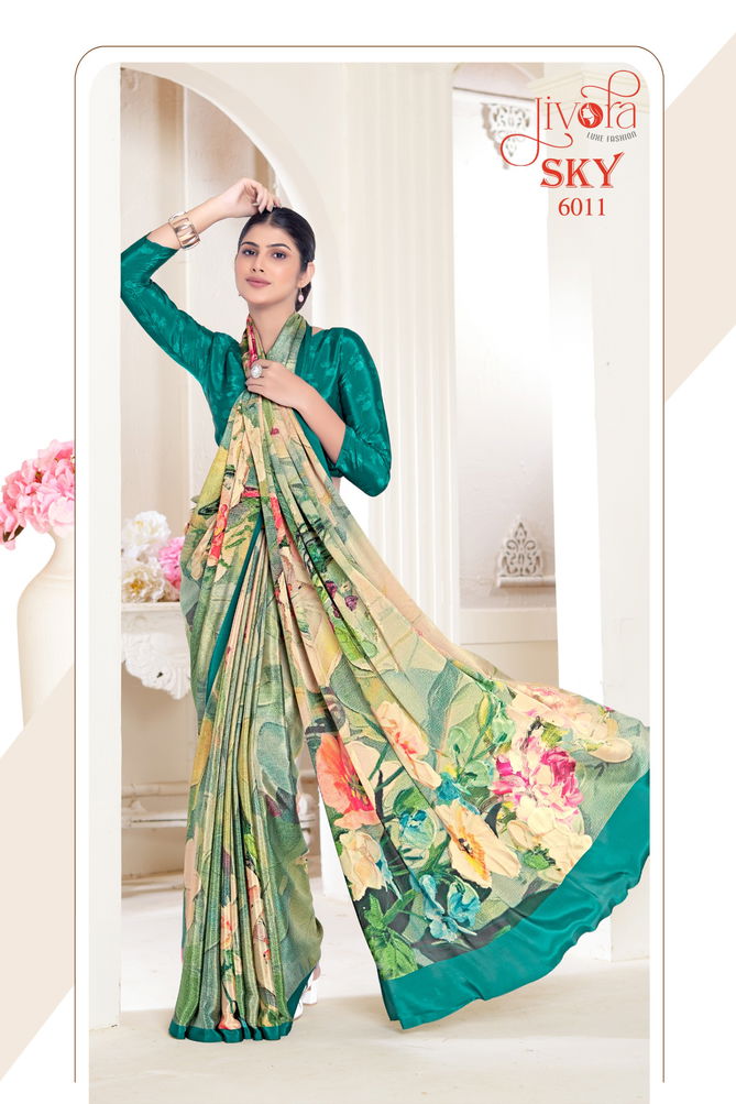 Sky By Jivora Crepe Digital Printed Casual Wear Saree Wholesalers In Delhi